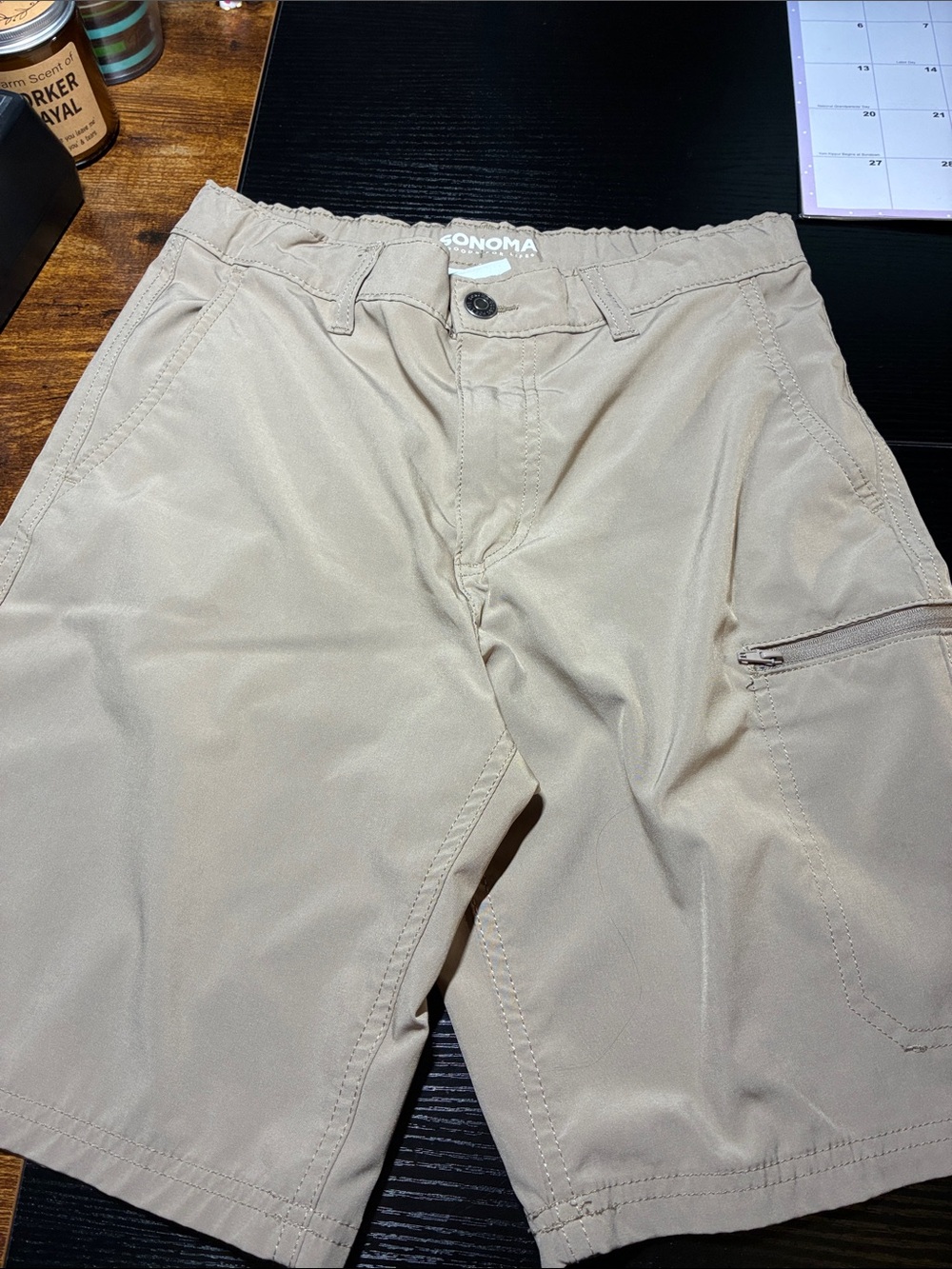 SONOMA Men's Tan Cargo Shorts with Zip Pocket